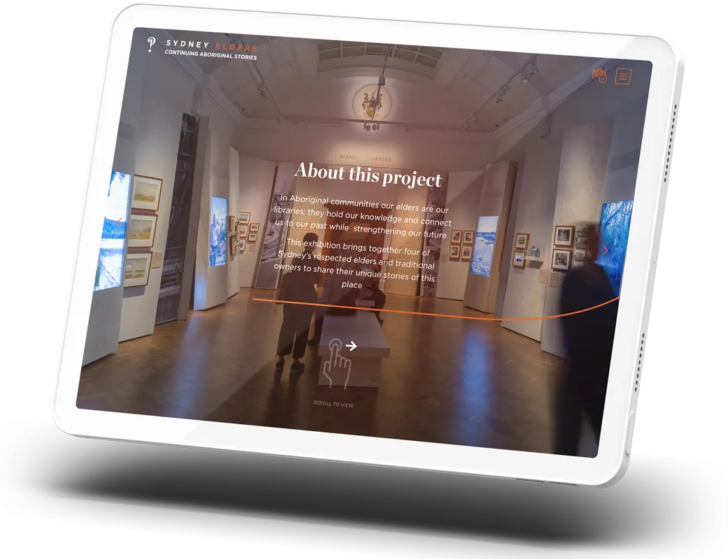 The Sydney Elders online exhibition shown on a tablet
