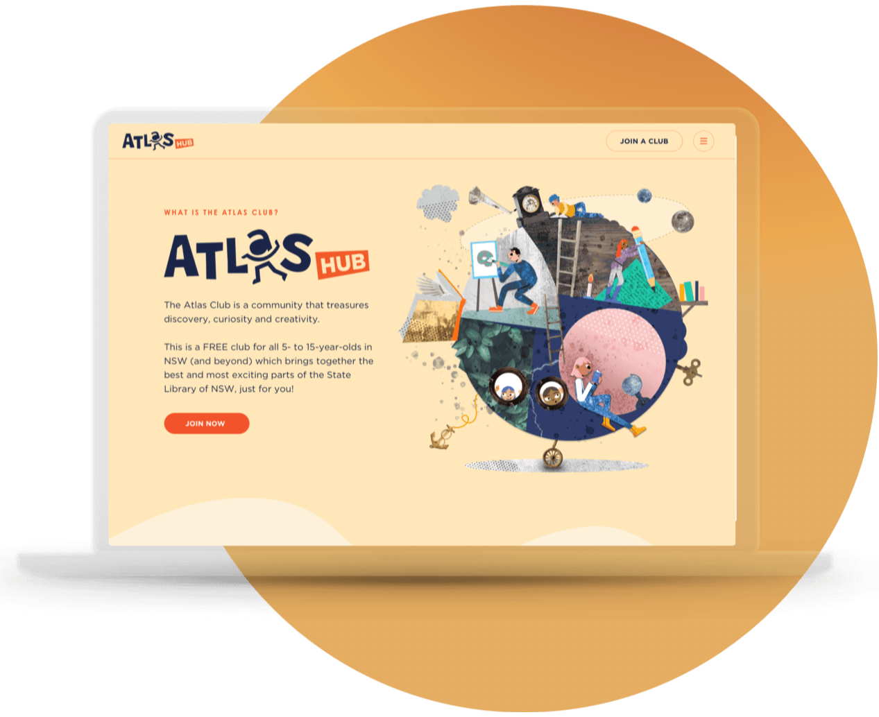 The Atlas Hub homepage shown on a laptop