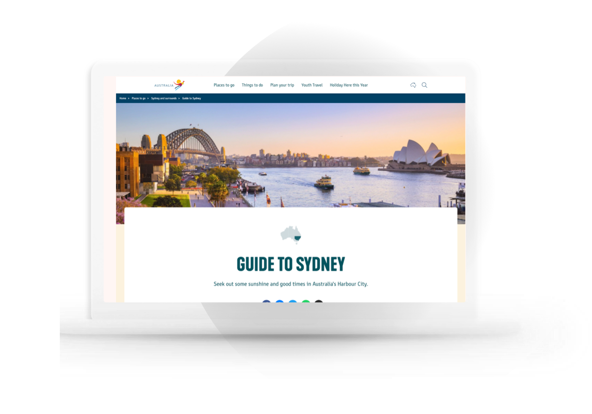 Australia.com guide-to-Sydney experience shown on a laptop