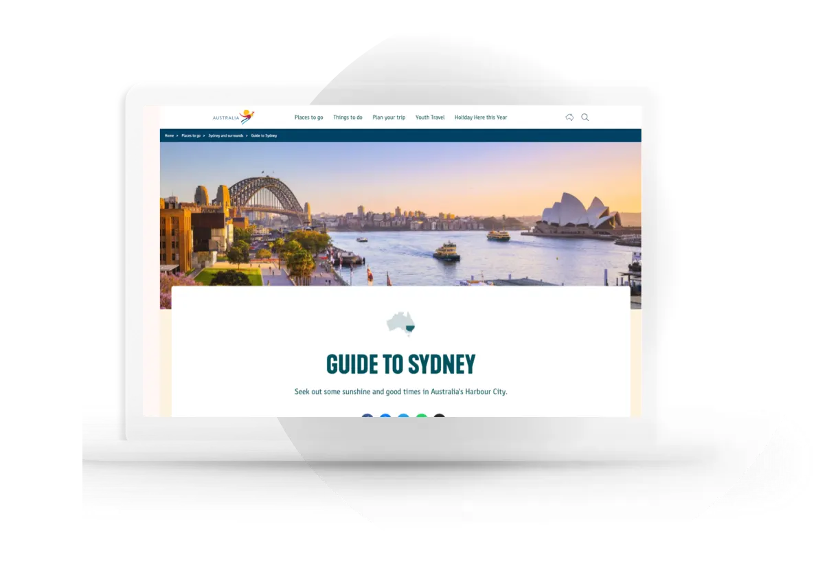 Australia.com guide-to-Sydney experience shown on a laptop
