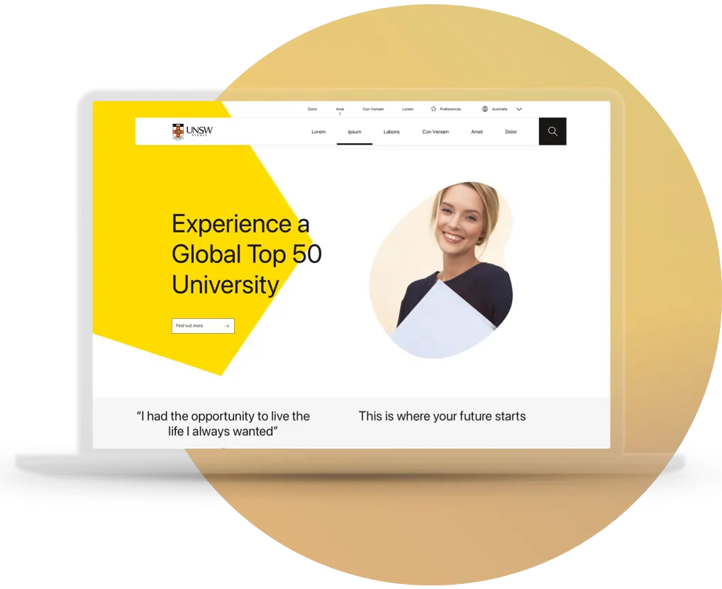 UNSW prospective-student experience shown on a laptop
