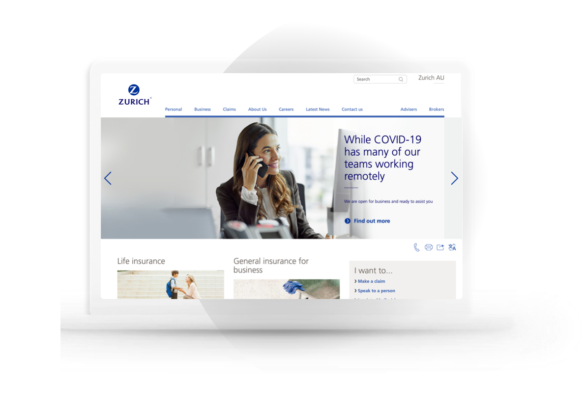 Zurich APAC digital experience shown on a laptop
