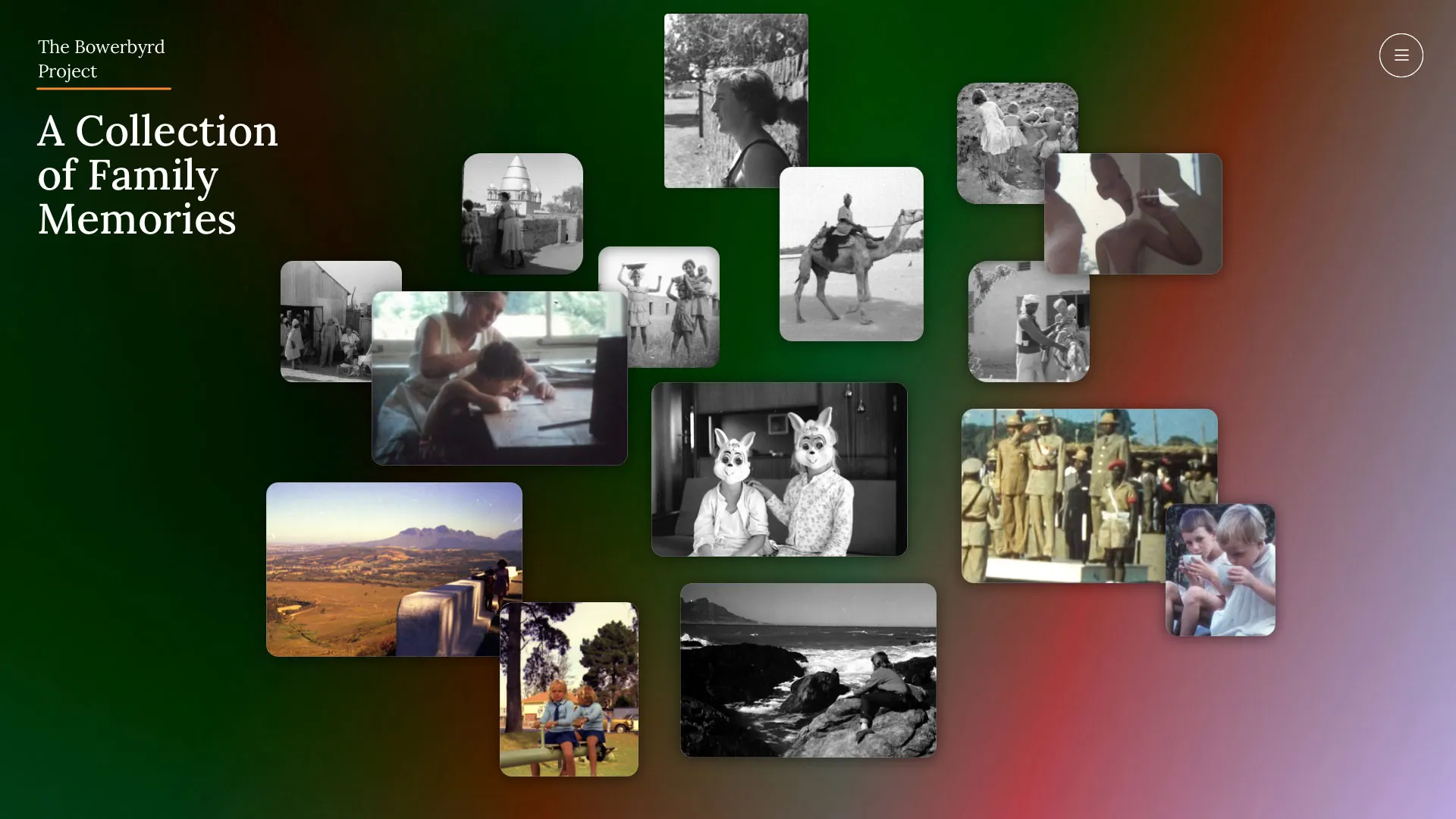 Concept screen: a collection of family memories gathered as one scattered field of images