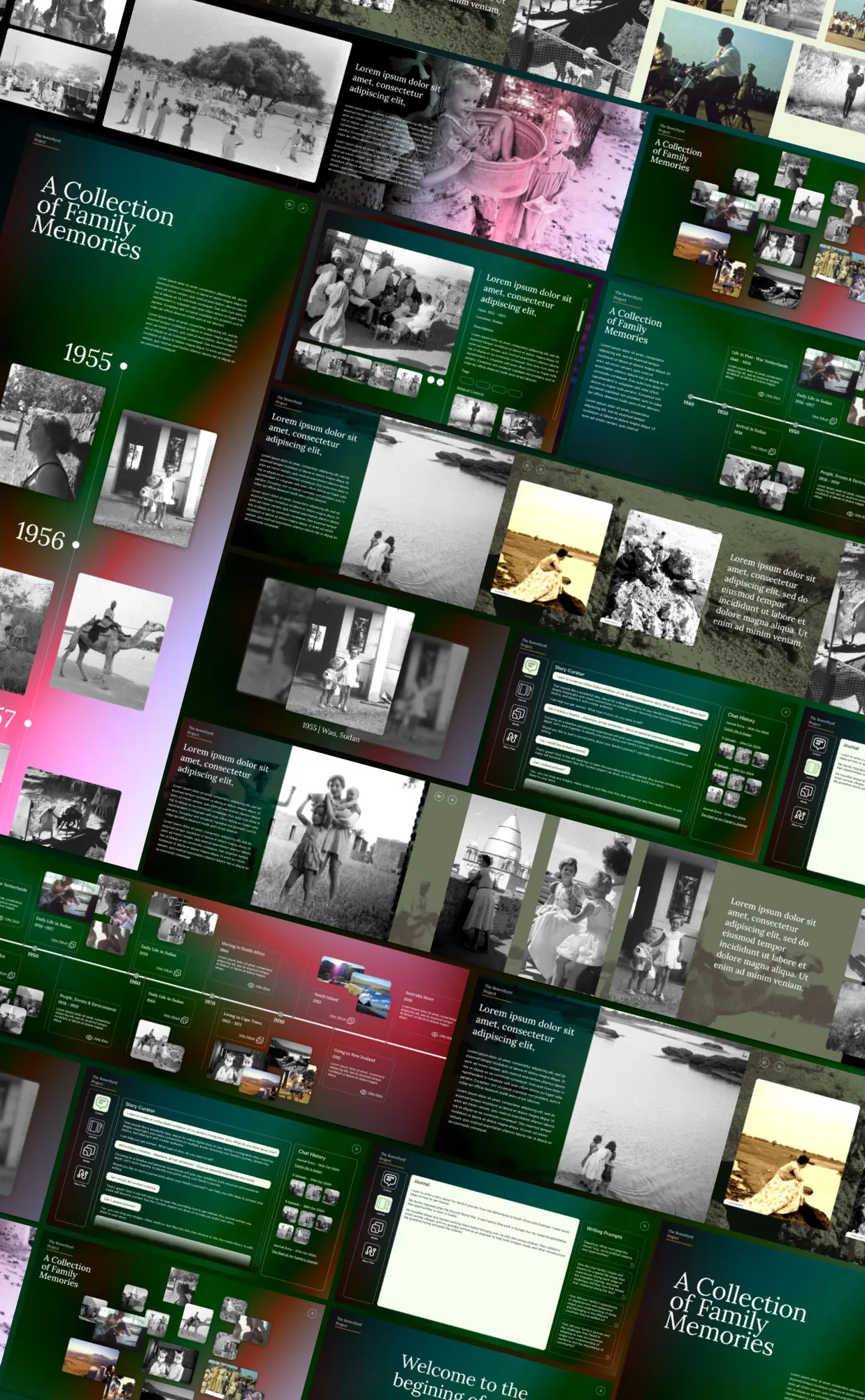 Concept screens arranged as a dense grid of views