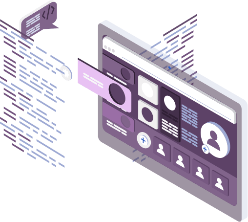 Illustration of a member experience interface with profiles and content